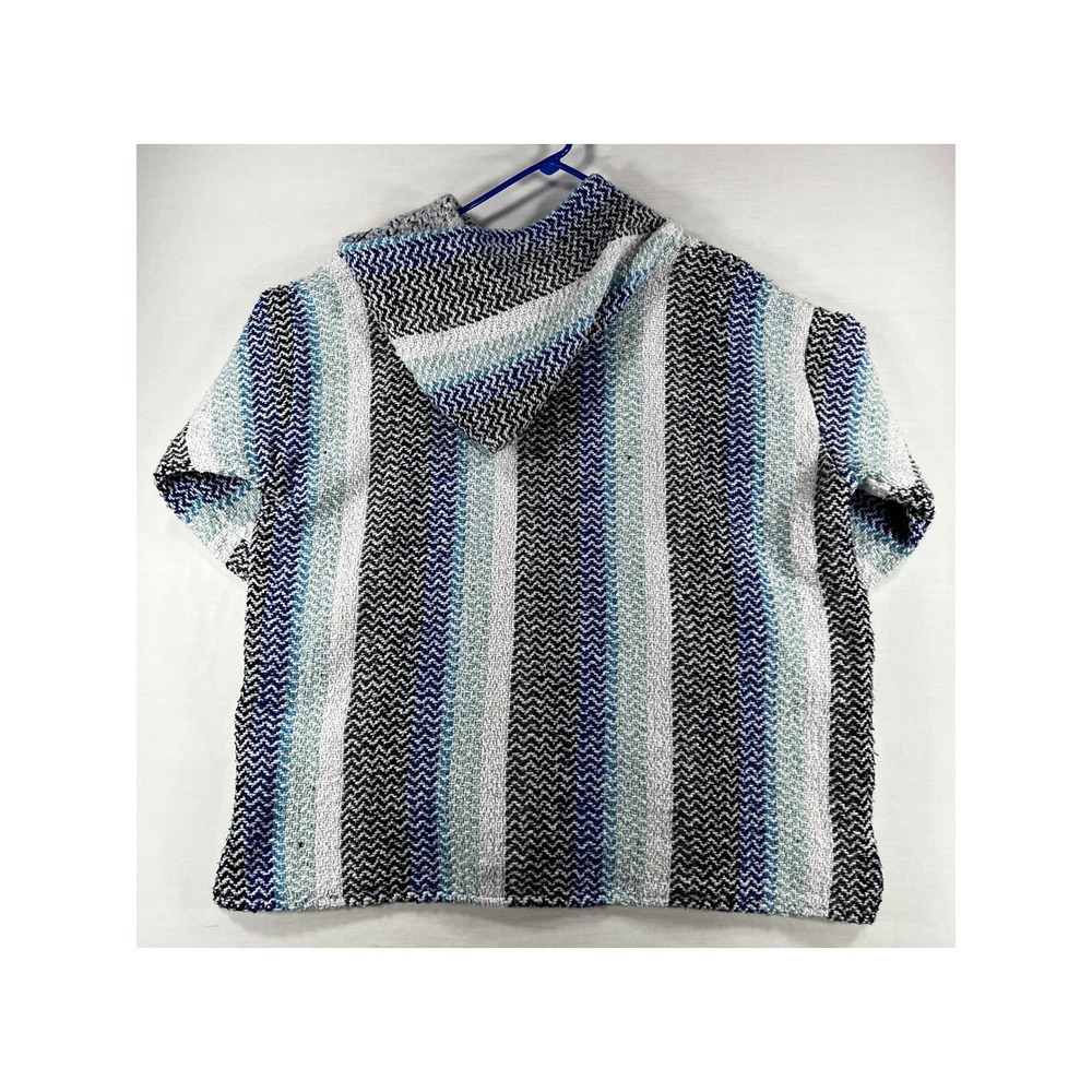 Baja Joe Mexican Hoodie Blue White Black Striped Jerga Pullover Large - Picture 8 of 9